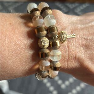 Elegant Gold and Brown Beaded Bracelet Set.